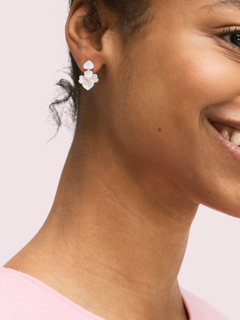 Kate Spade Precious Pansy Clip-on Drop Earrings Cream Multicolor / Rose Gold | 9763241-MQ