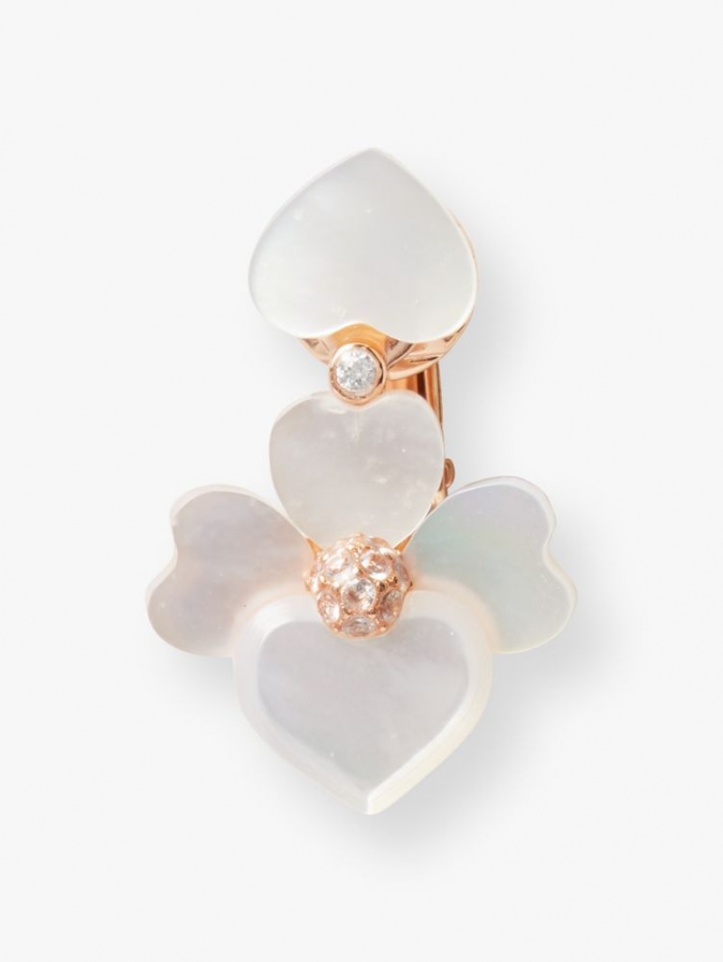 Kate Spade Precious Pansy Clip-on Drop Earrings Cream Multicolor / Rose Gold | 9763241-MQ