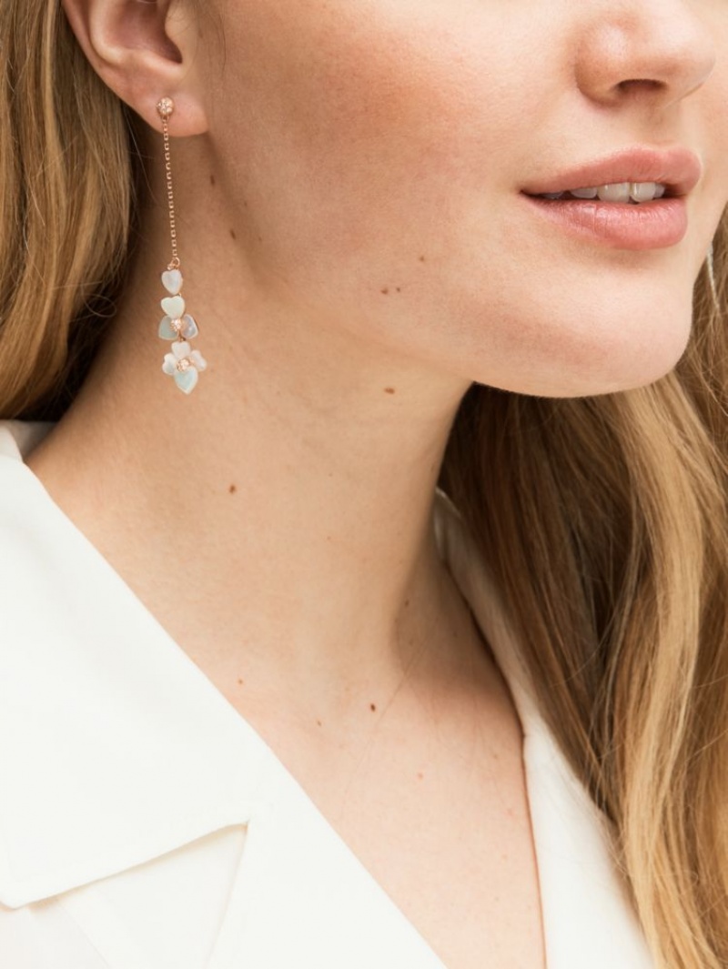 Kate Spade Precious Pansy Linear Earrings Cream Multicolor / Rose Gold | 7152630-LP