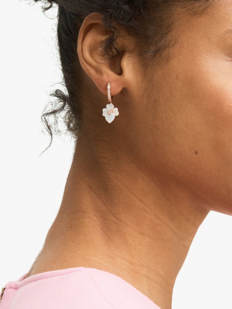 Kate Spade Precious Pansy Pave Drop Mini Hoops Cream Multicolor / Rose Gold | 1869423-UQ