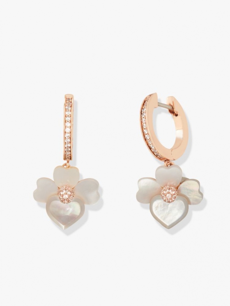 Kate Spade Precious Pansy Pave Drop Mini Hoops Cream Multicolor / Rose Gold | 1869423-UQ