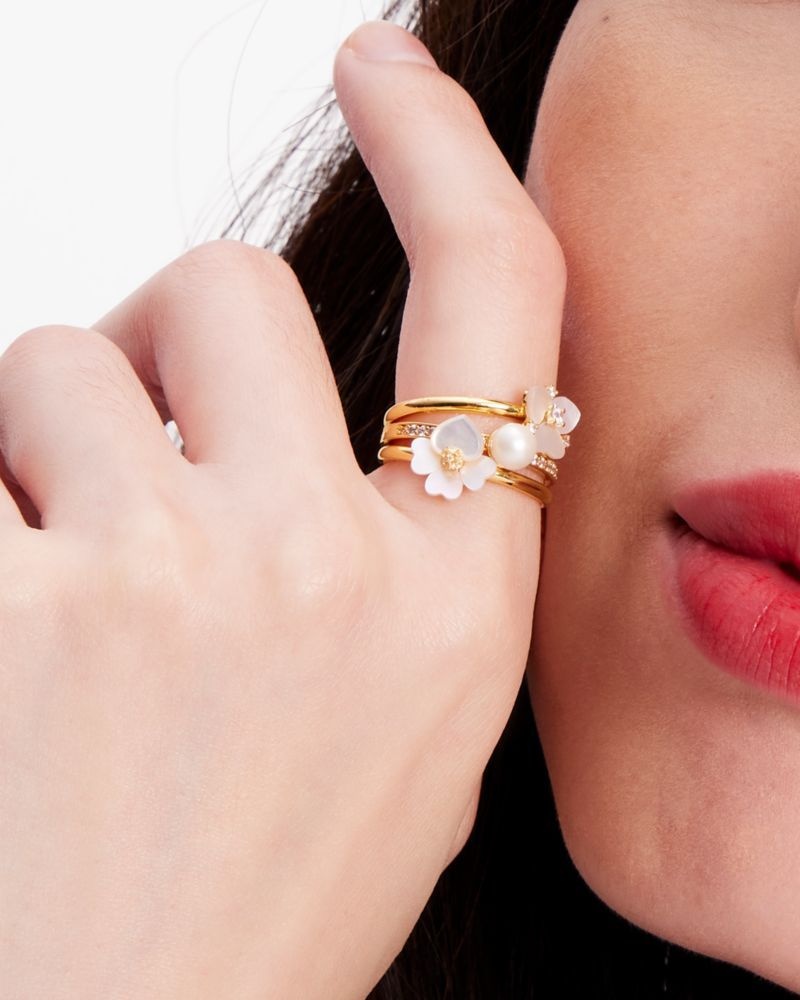Kate Spade Precious Pansy Stacking Rings White Multicolor | 0954371-EC