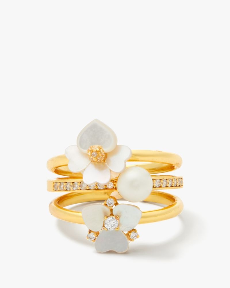Kate Spade Precious Pansy Stacking Rings White Multicolor | 0954371-EC