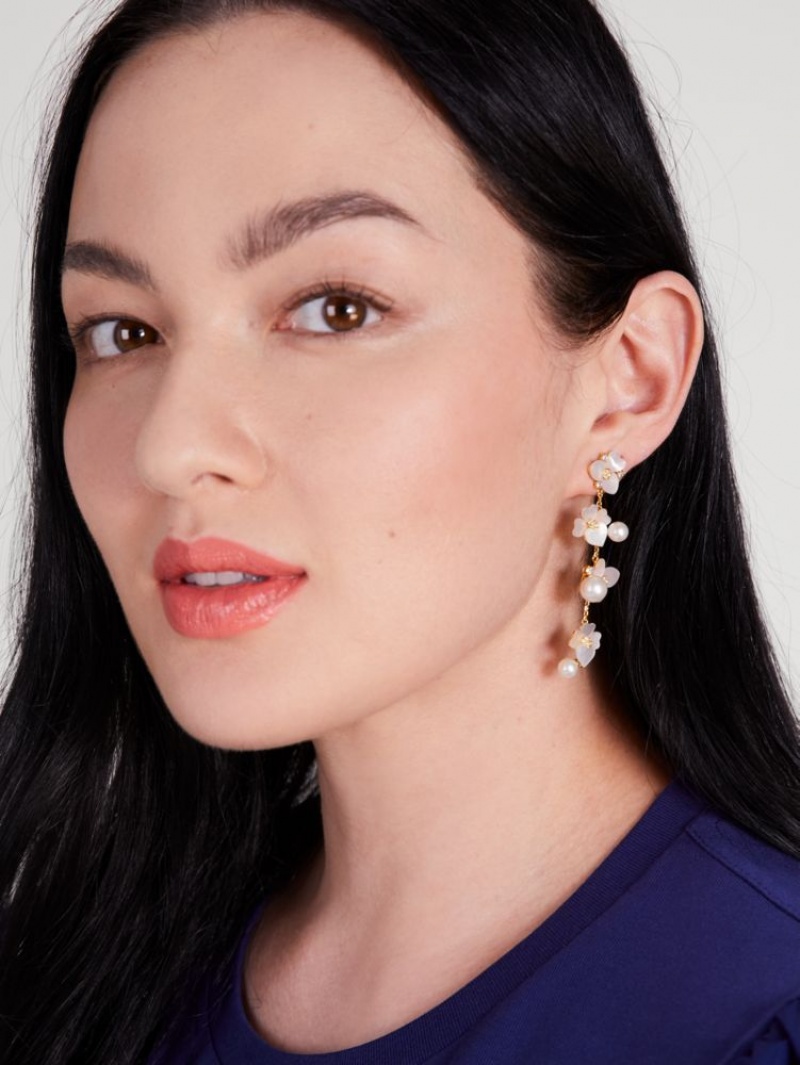 Kate Spade Precious Pansy Statement Linear Earrings White Multicolor / Gold | 2507389-ZK