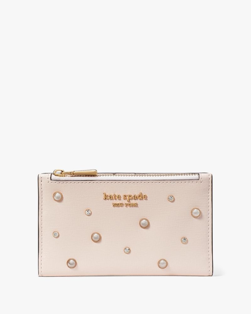 Kate Spade Purl Embellished Small Slim Bifold Wallet Pale Dogwood | 5436208-FN