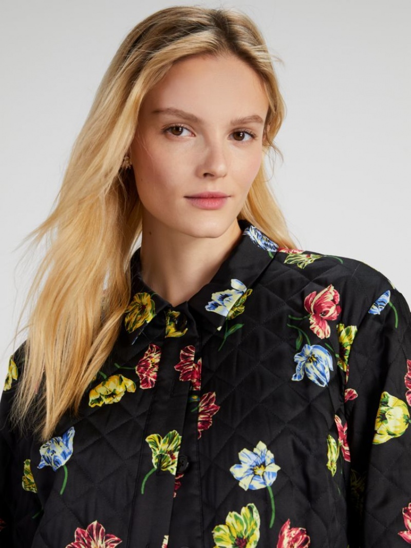 Kate Spade Quilted Placed Floral Jacket Black | 8253641-NS