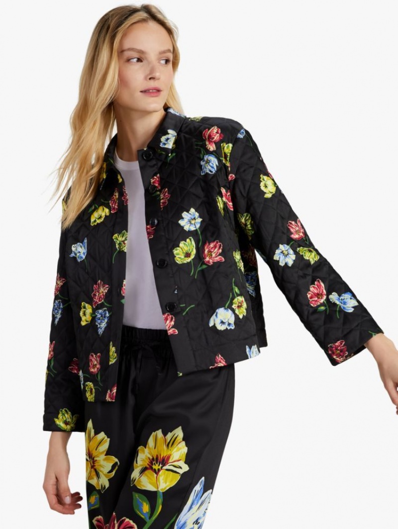 Kate Spade Quilted Placed Floral Jacket Black | 8253641-NS