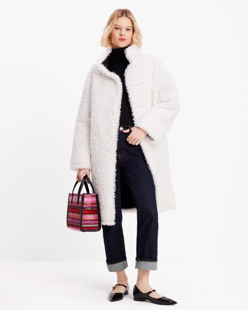 Kate Spade Reversible Faux Patent Shearling Coat Black / Cream | 2751406-MZ