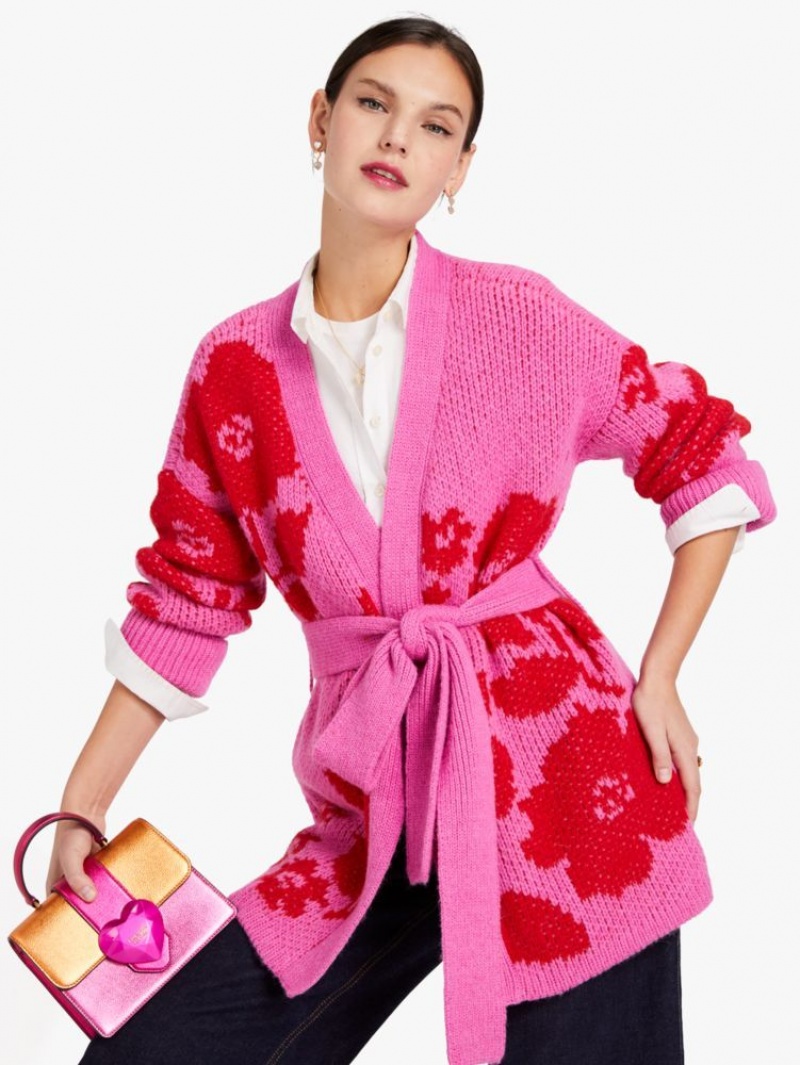 Kate Spade Rose Garden Intarsia Cardigan Pink | 8140926-YO