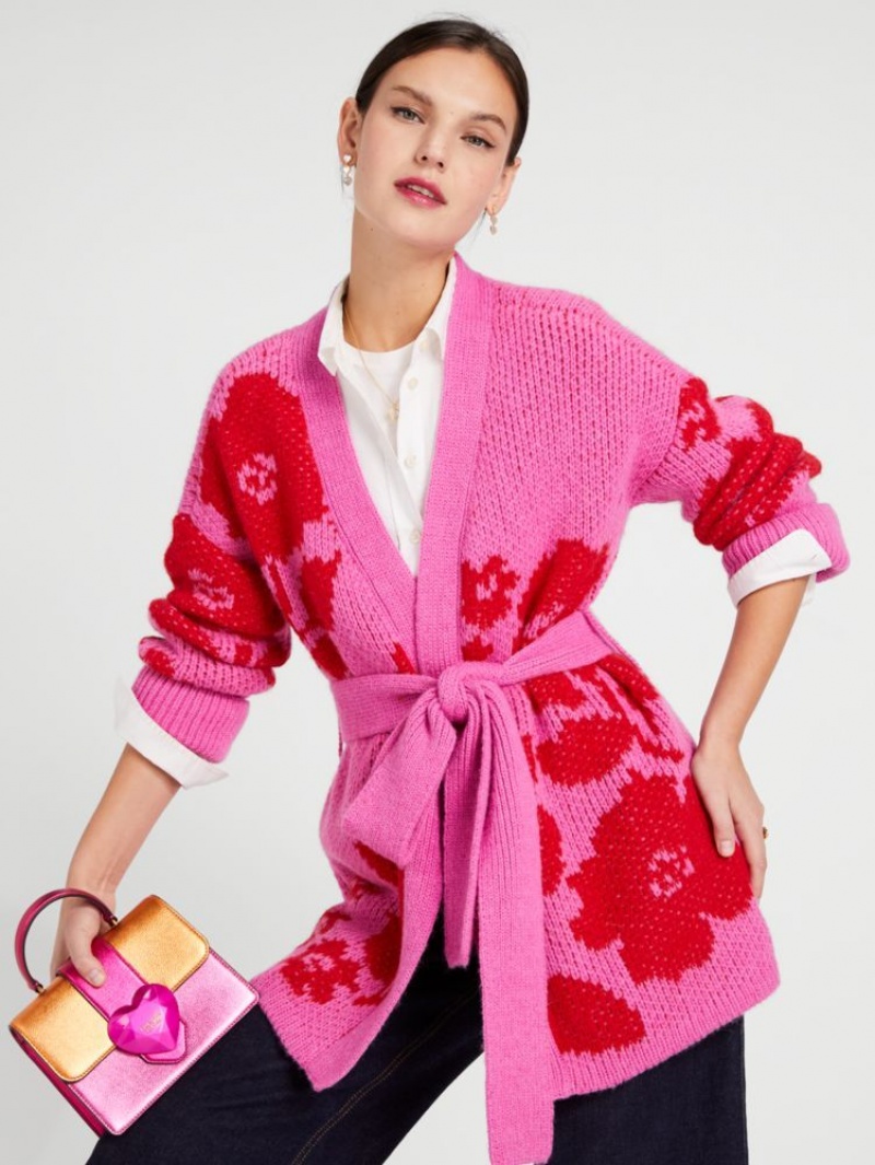 Kate Spade Rose Garden Intarsia Cardigan Pink | 8140926-YO