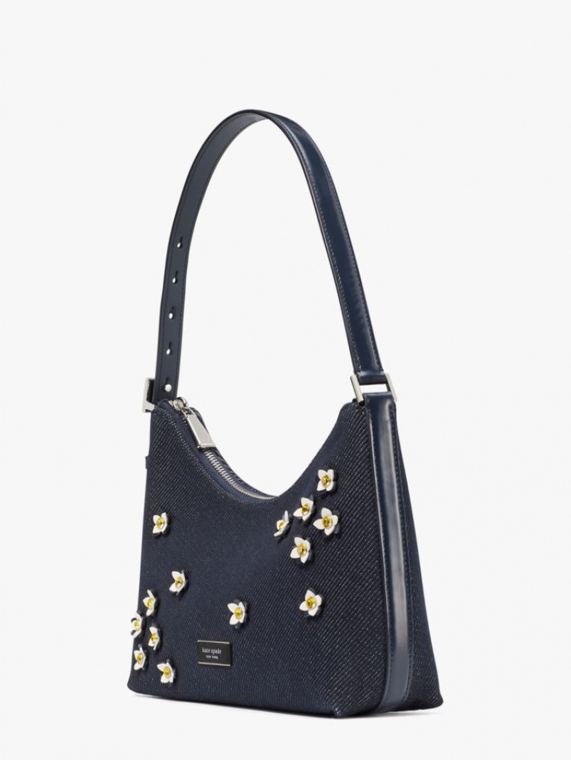 Kate Spade Sam Icon Floral Embellished Denim Small Shoulder Bag Indigo Multicolor | 5416982-DZ