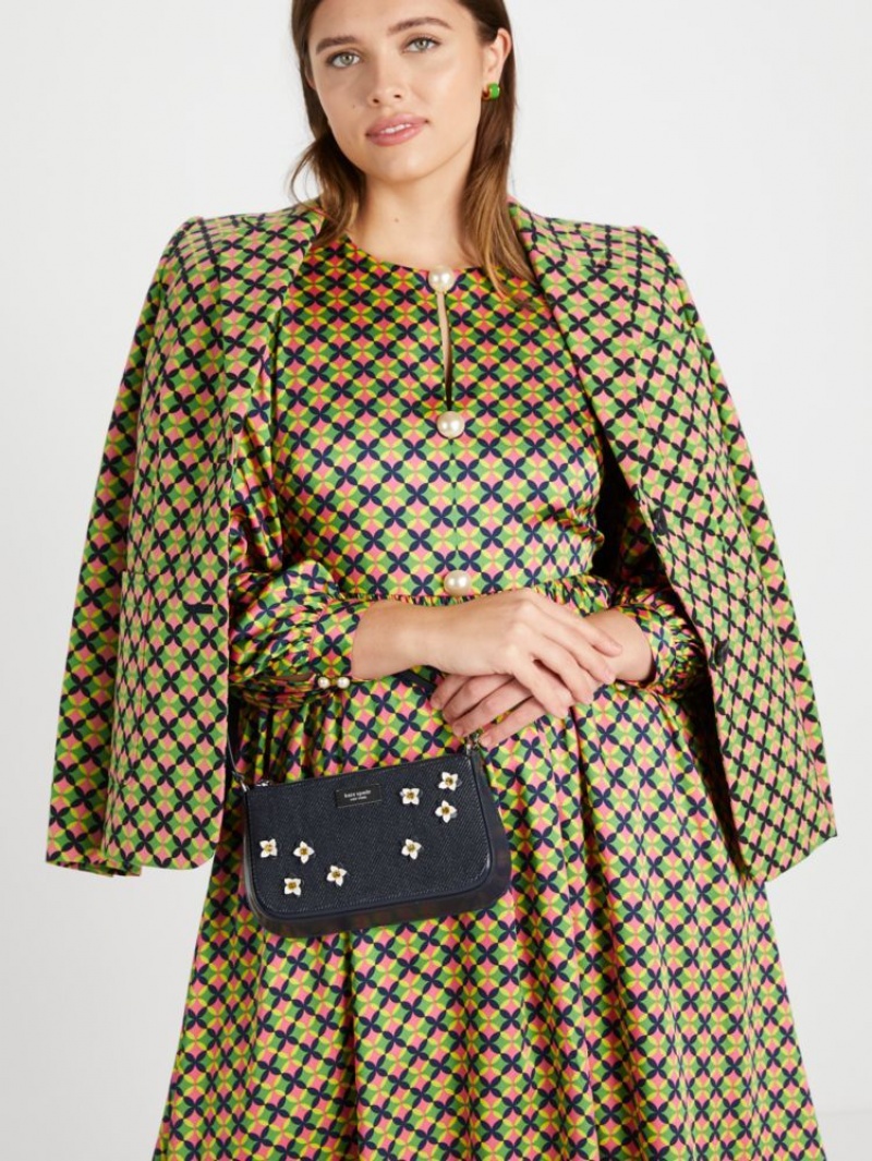 Kate Spade Sam Icon Floral Embellished Denim Mini Pochette Indigo Multicolor | 5932870-FH