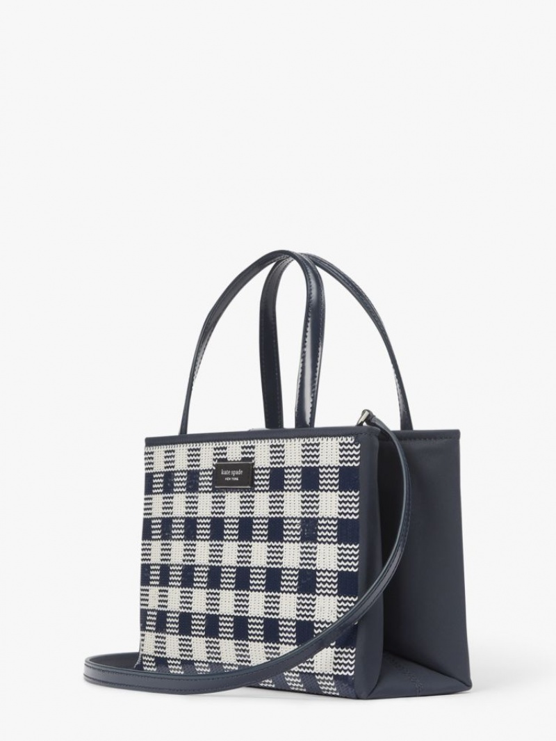 Kate Spade Sam Icon Gingham Sequin Small Tote Blue Multicolor | 7603185-GE