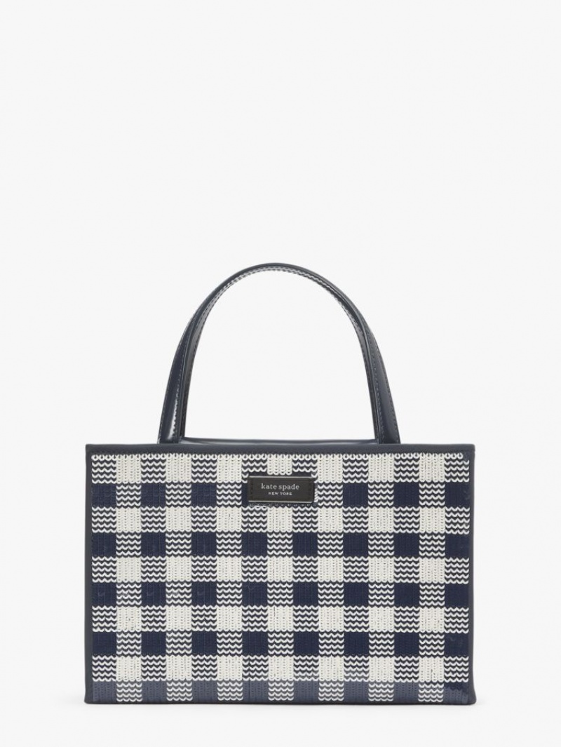 Kate Spade Sam Icon Gingham Sequin Small Tote Blue Multicolor | 7603185-GE