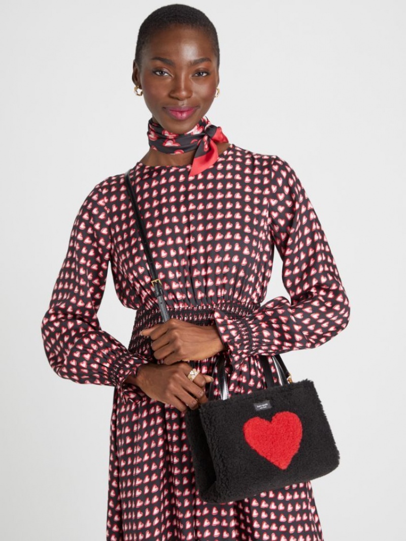 Kate Spade Sam Icon Intarsia Heart Faux Shearling Small Tote Black Multicolor | 4871560-GA