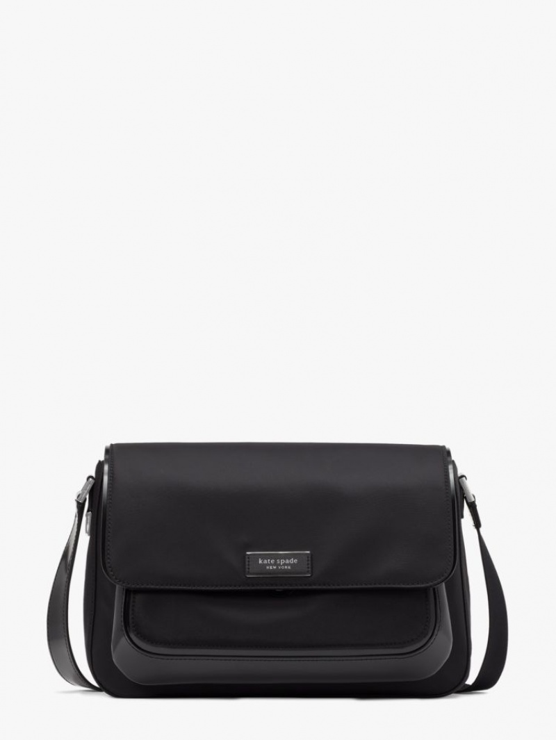 Kate Spade Sam Icon KSNYL Nylon Medium Messenger Bag Black | 2974031-YE