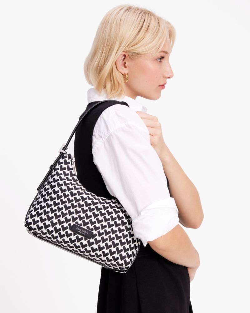 Kate Spade Sam Icon Modernist Hearts Jacquard Small Shoulder Bag Black / Cream | 5680342-YF