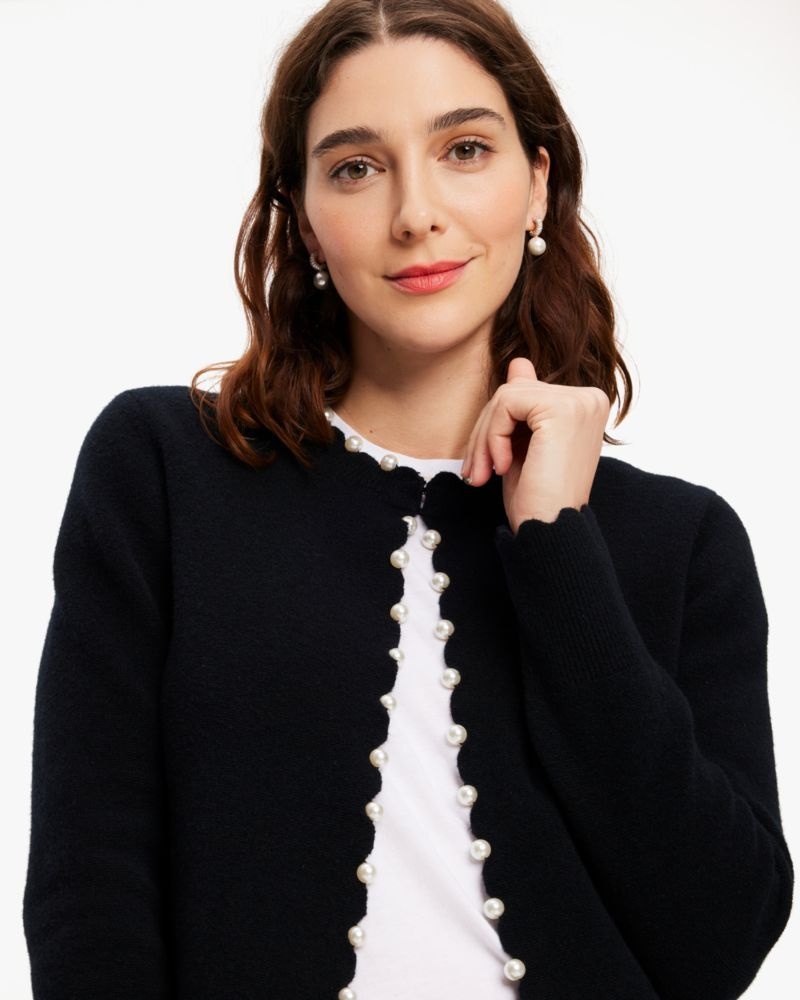 Kate Spade Scallop Pearl Embellished Cardigan Black | 6729410-IJ
