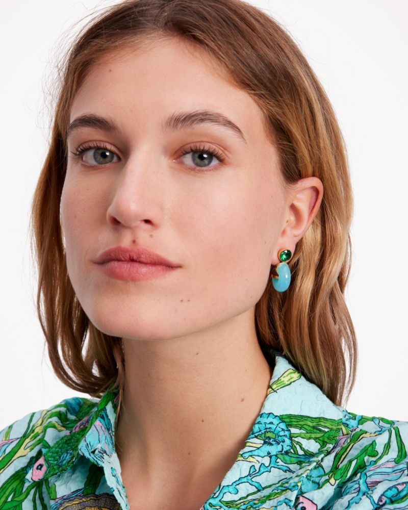 Kate Spade Seeing Stripes Stud Hoops Green Multicolor | 9456137-CF