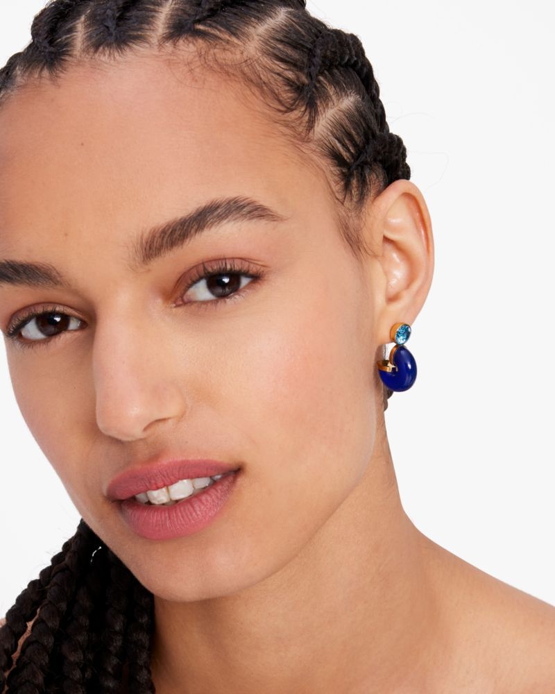 Kate Spade Seeing Stripes Stud Hoops Navy Multicolor | 5672408-JR