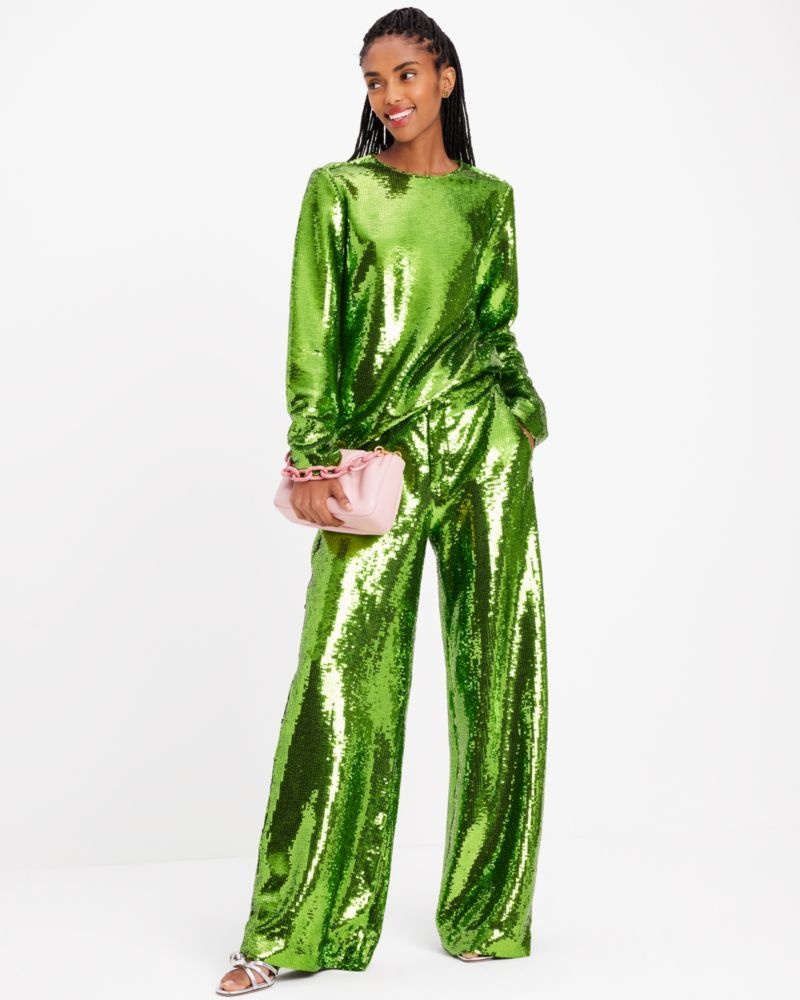Kate Spade Sequin Crewneck Top Green | 9851064-HB