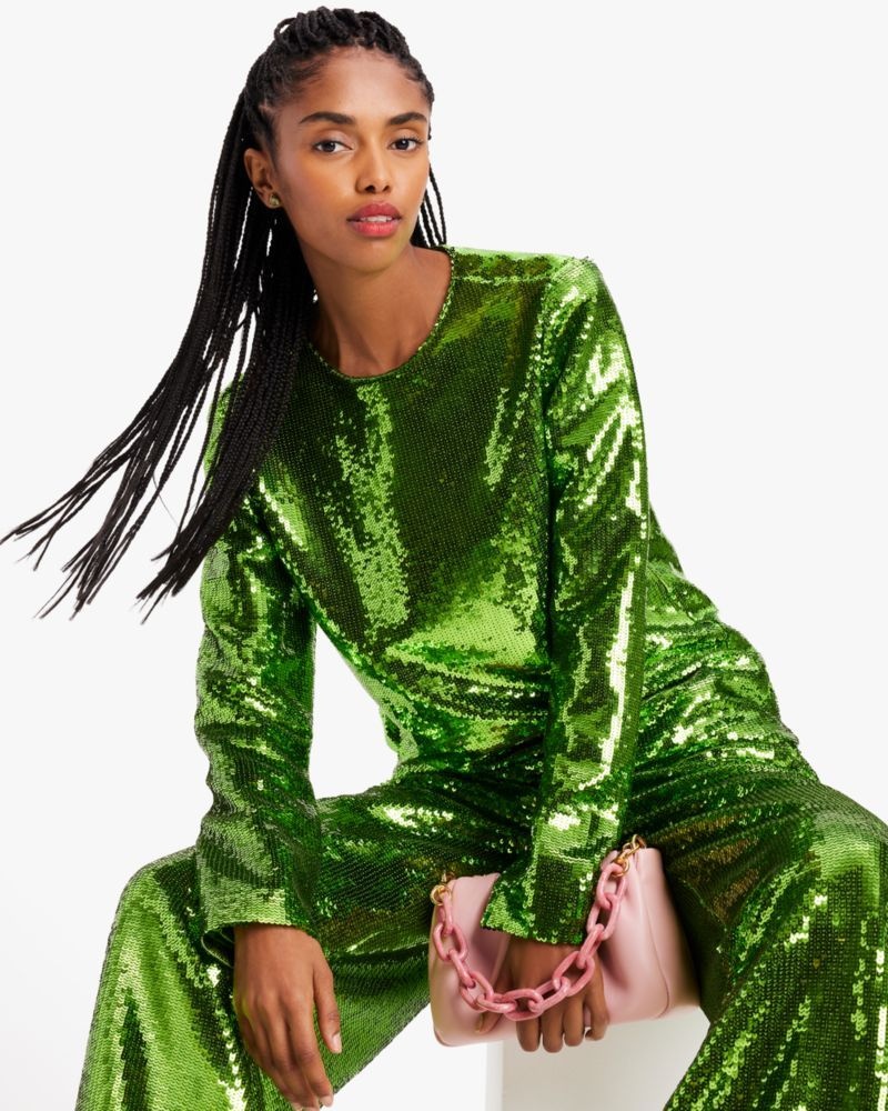 Kate Spade Sequin Crewneck Top Green | 9851064-HB
