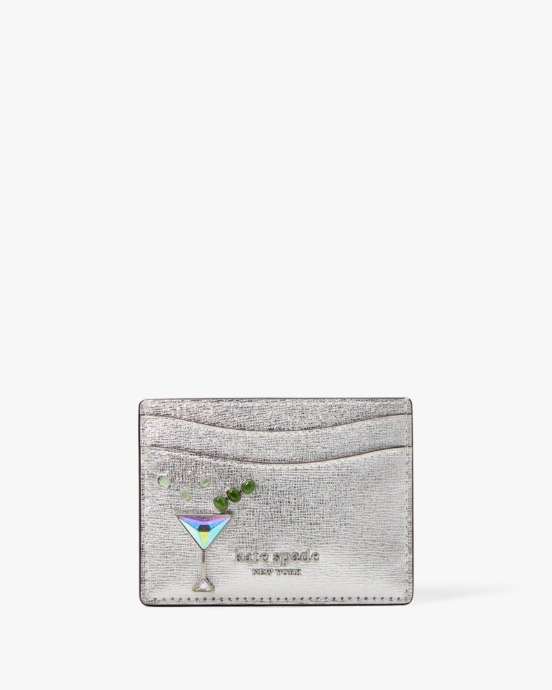 Kate Spade Shaken Not Stirred Embellished Metallic Cardholder Silver Multicolor | 0475261-NJ