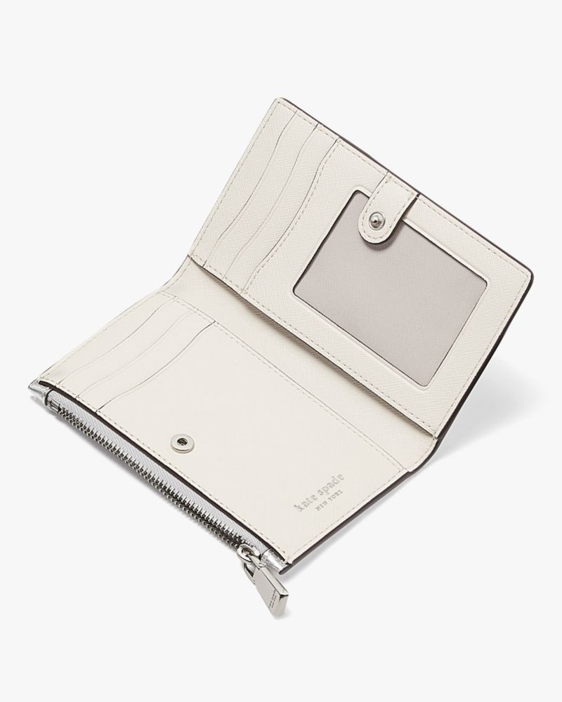 Kate Spade Shaken Not Stirred Embellished Metallic Small Slim Bifold Wallet Silver Multicolor | 6035214-TL