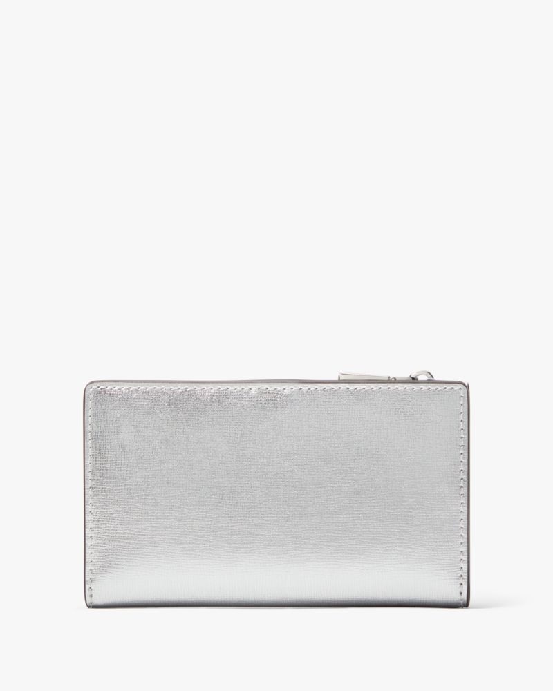 Kate Spade Shaken Not Stirred Embellished Metallic Small Slim Bifold Wallet Silver Multicolor | 6035214-TL