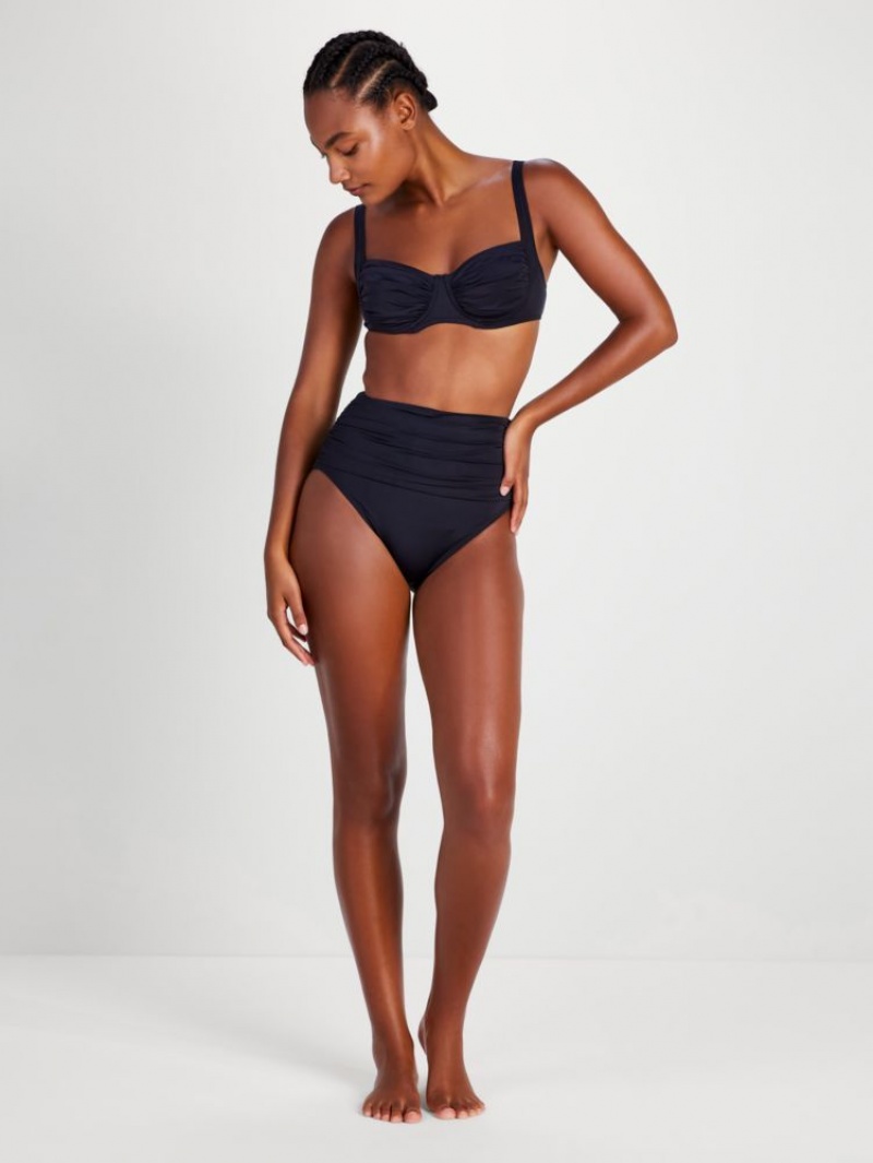 Kate Spade Shirred High-waist Bikini Bottom Black | 7810564-WS