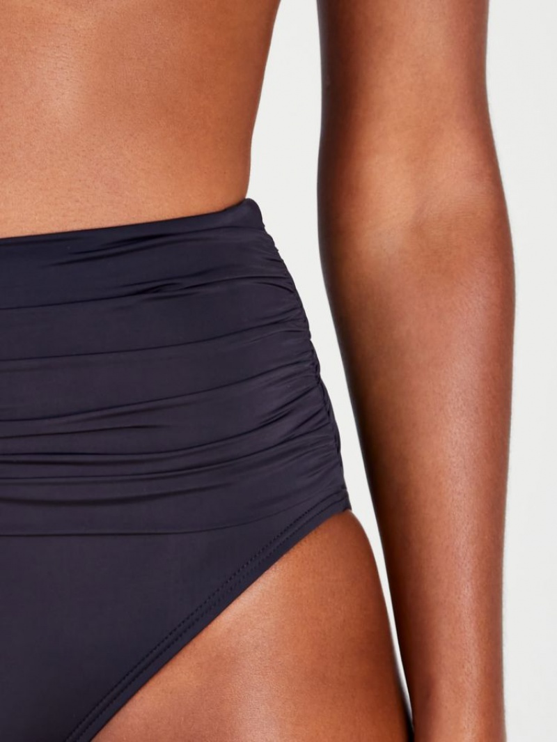 Kate Spade Shirred High-waist Bikini Bottom Black | 7810564-WS