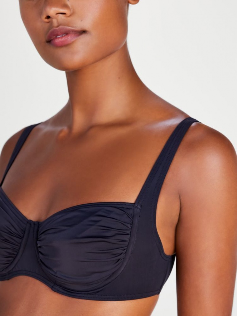 Kate Spade Shirred Underwire Bikini Top Black | 5029637-CN