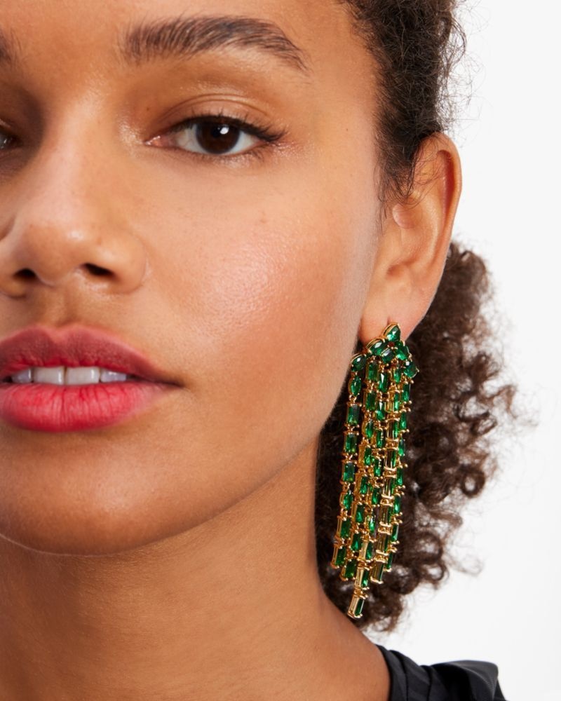 Kate Spade Showtime Fringe Statement Earrings Green / Gold | 9812536-JF