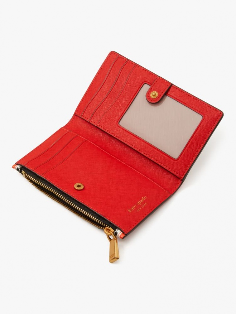 Kate Spade Slice Embossed Leather Small Slim Bifold Wallet Light Red Multicolor | 7913648-DS