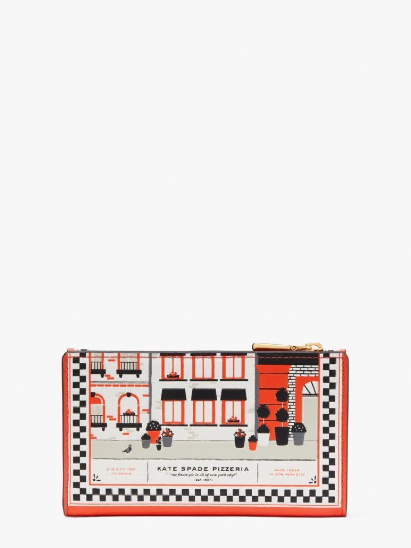 Kate Spade Slice Embossed Leather Small Slim Bifold Wallet Light Red Multicolor | 7913648-DS