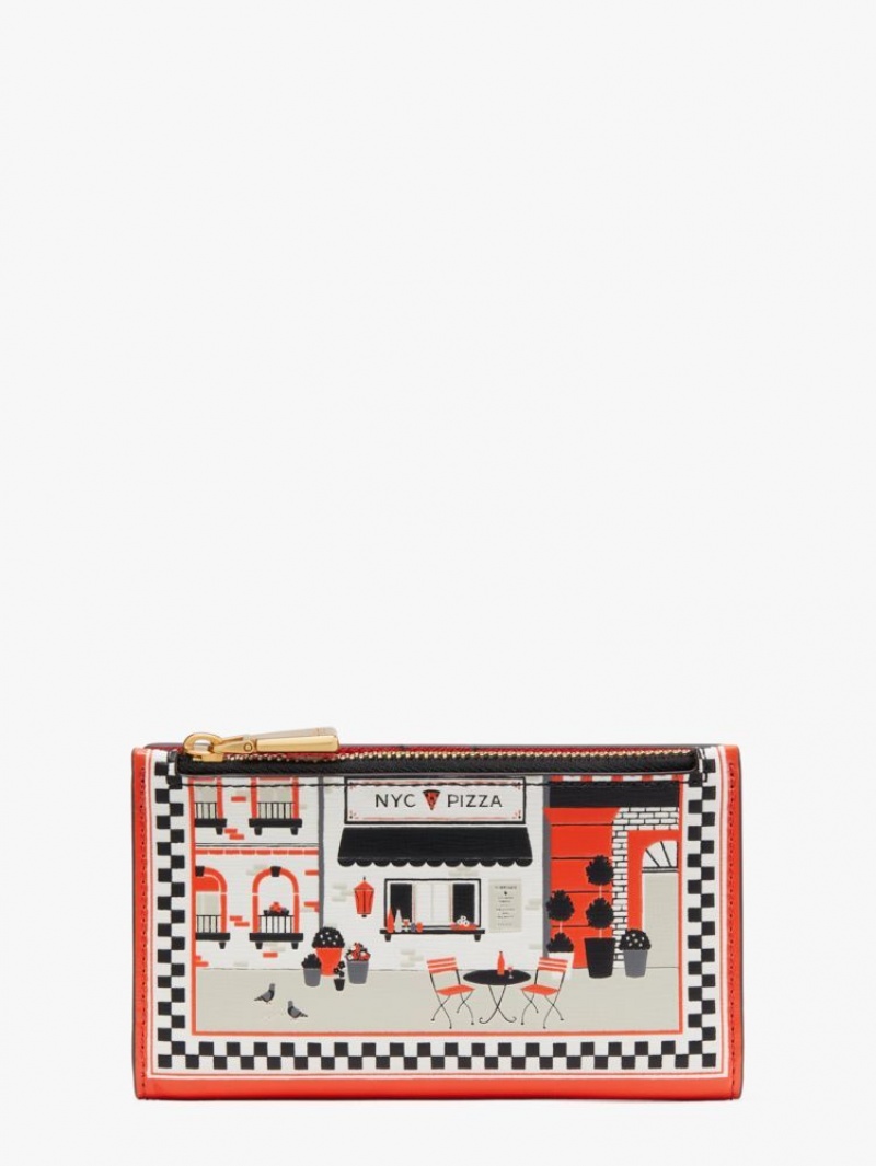 Kate Spade Slice Embossed Leather Small Slim Bifold Wallet Light Red Multicolor | 7913648-DS