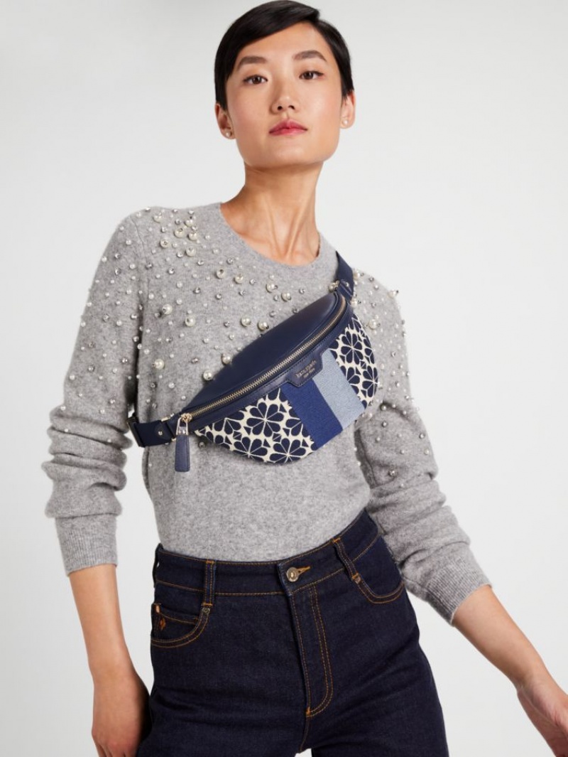 Kate Spade Spade Flower Jacquard Stripe Medium Belt Bag Blue Multicolor | 3085124-NE