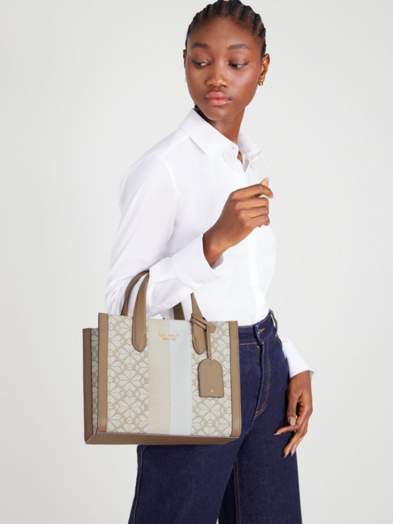 Kate Spade Spade Flower Jacquard Stripe Manhattan Small Tote Beige Multicolor | 6215049-PT