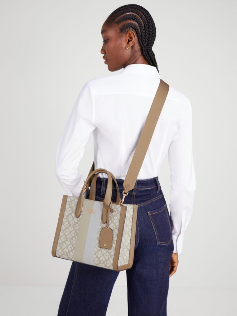 Kate Spade Spade Flower Jacquard Stripe Manhattan Small Tote Beige Multicolor | 6215049-PT