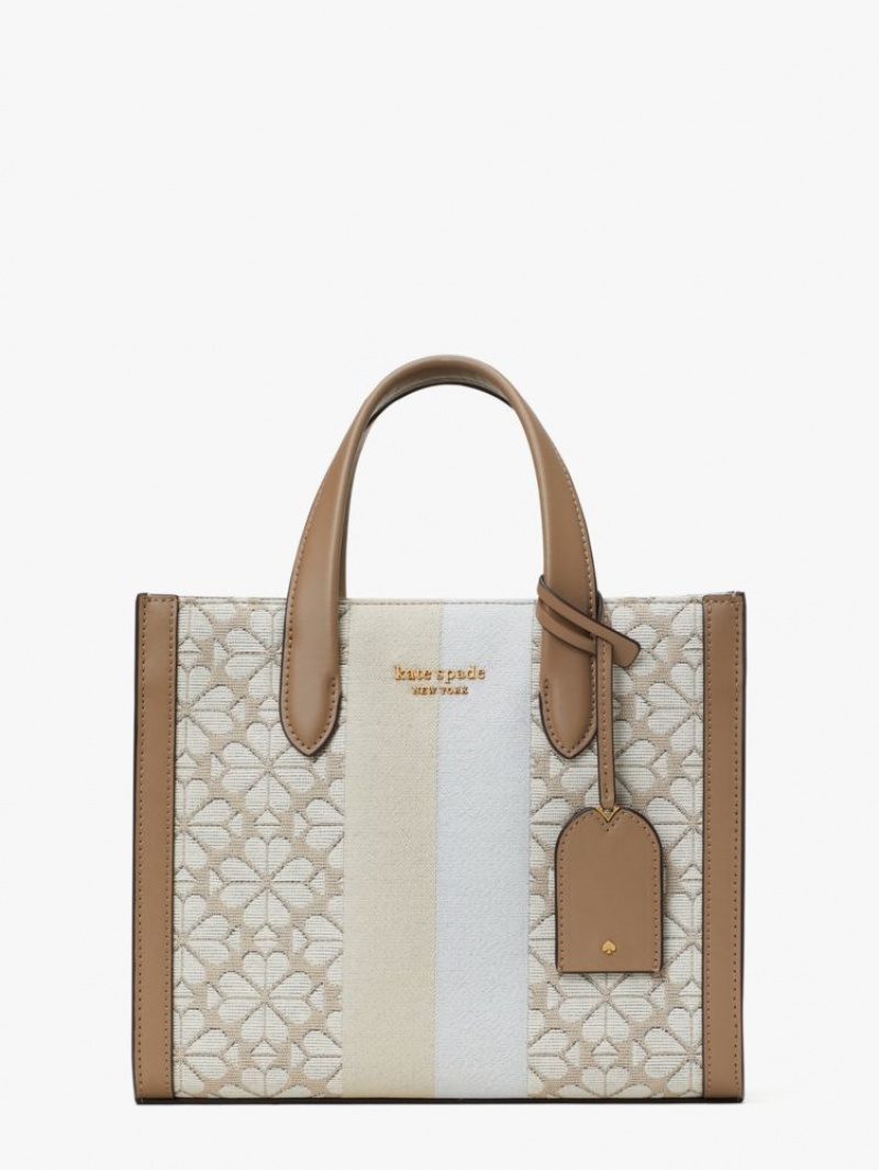 Kate Spade Spade Flower Jacquard Stripe Manhattan Small Tote Beige Multicolor | 6215049-PT