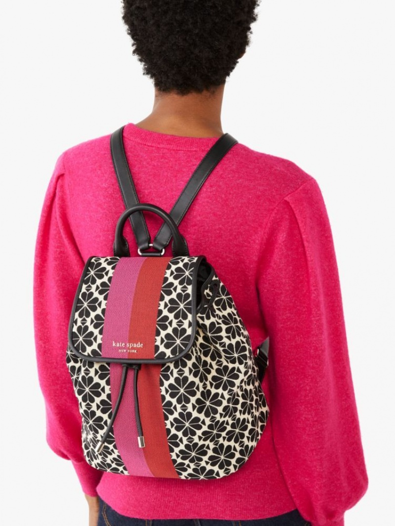 Kate Spade Spade Flower Jacquard Stripe Sinch Medium Flap Backpack Cream Multicolor | 8312675-XM