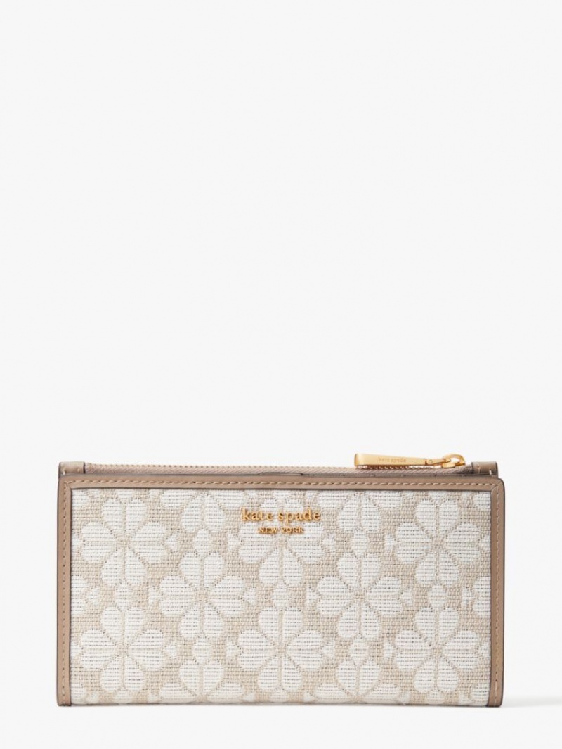 Kate Spade Spade Flower Jacquard Zip Slim Wallet Beige Multicolor | 3085429-QI