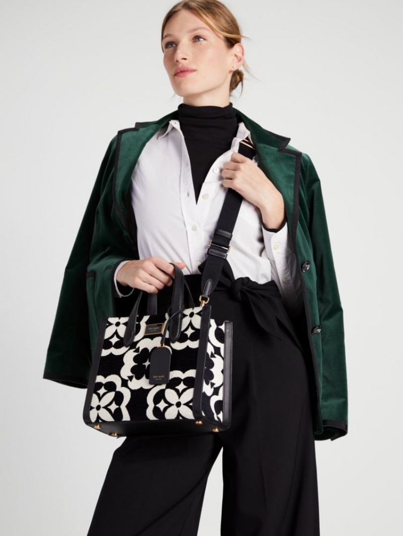 Kate Spade Spade Flower Monogram Manhattan Chenille Small Tote Black Multicolor | 8201436-OZ