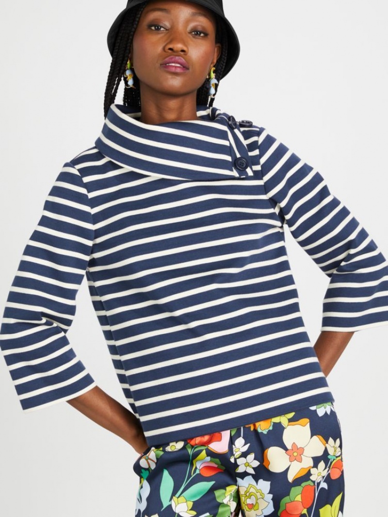 Kate Spade Stripe Ponte Top Blue / Cream | 7042583-HP
