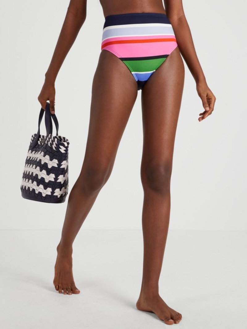 Kate Spade Sunny Day Stripe High-waist Bikini Bottom Multicolor | 9270851-PJ