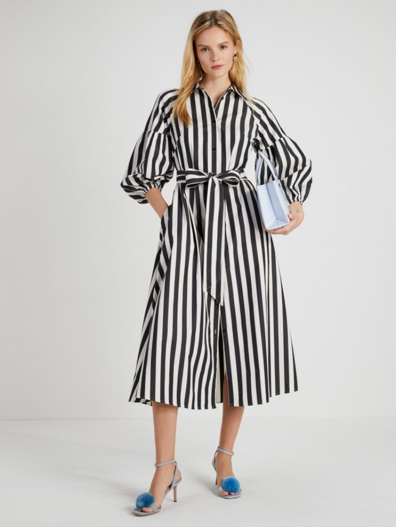 Kate Spade Terrace Stripe Dress Black / Cream | 6021735-EF