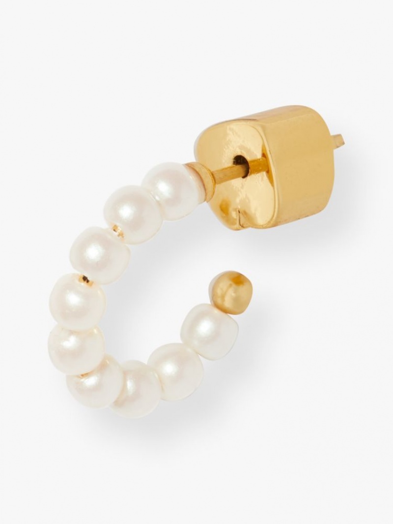 Kate Spade Tiny Twinkles Mini Pearl Mini Hoops Cream / Gold | 7423560-HB