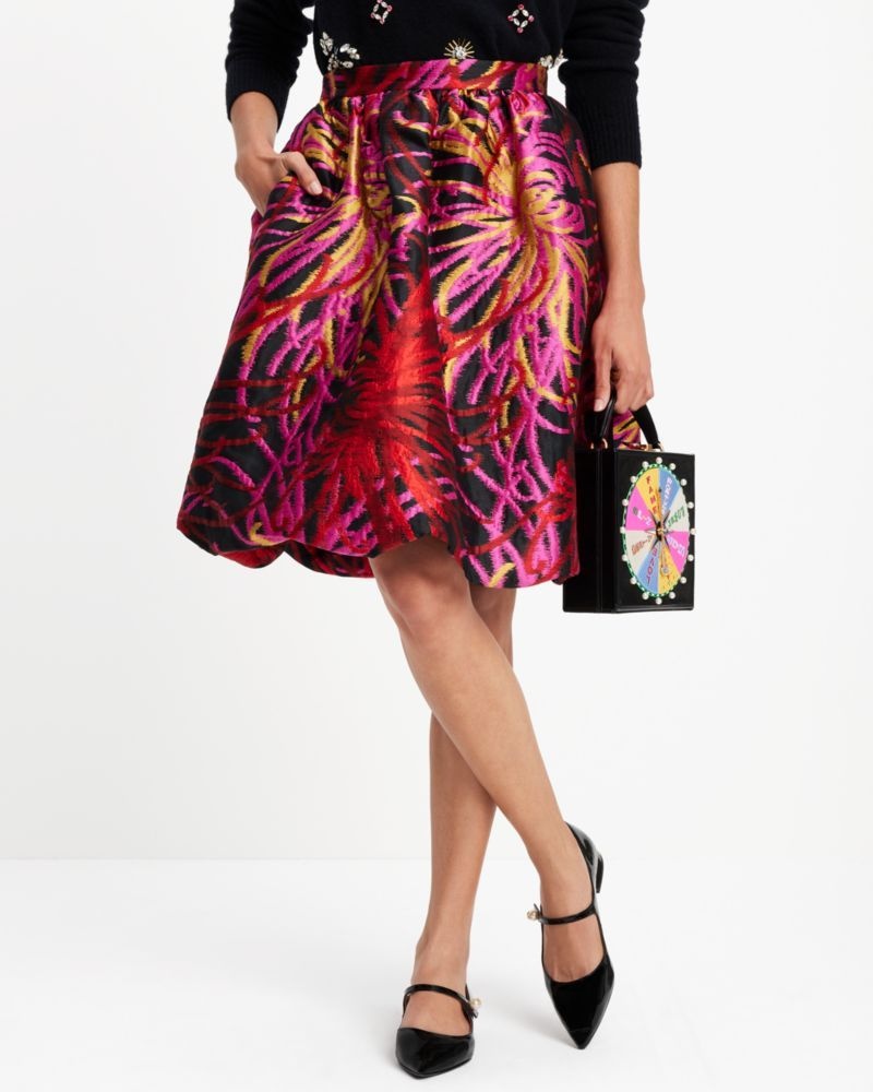 Kate Spade Winter Chrysanthemum Bubble Skirt Black Multicolor | 4265387-BZ