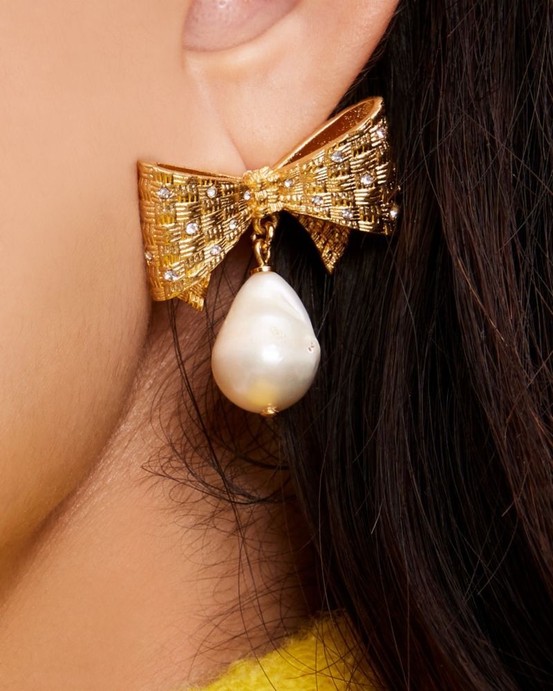 Kate Spade Wrapped In A Bow Drop Earrings Cream Multicolor / Gold | 7256913-TF