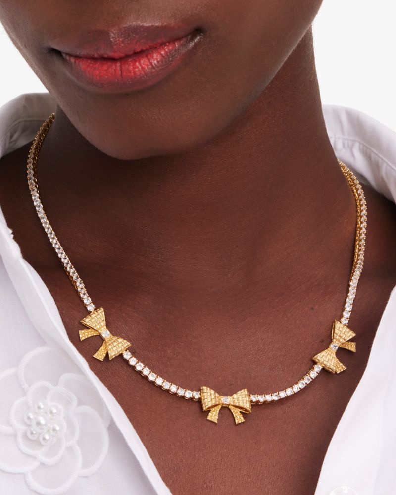 Kate Spade Wrapped In A Bow Tennis Necklace Gold | 9048375-JD